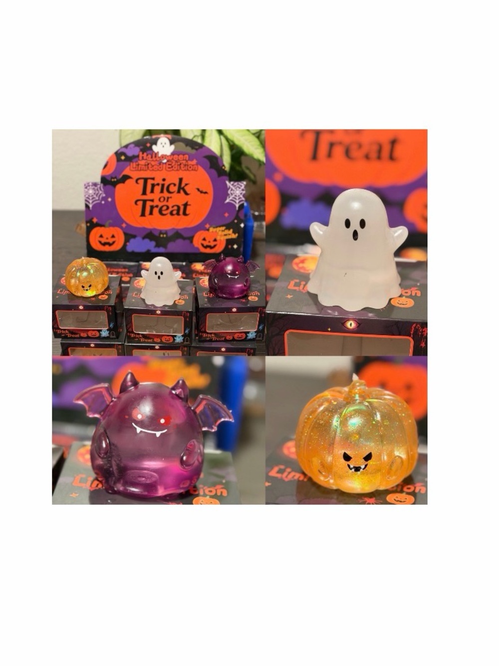 Halloween Squishy Glow Ghost, Pumpkin & Bat Set